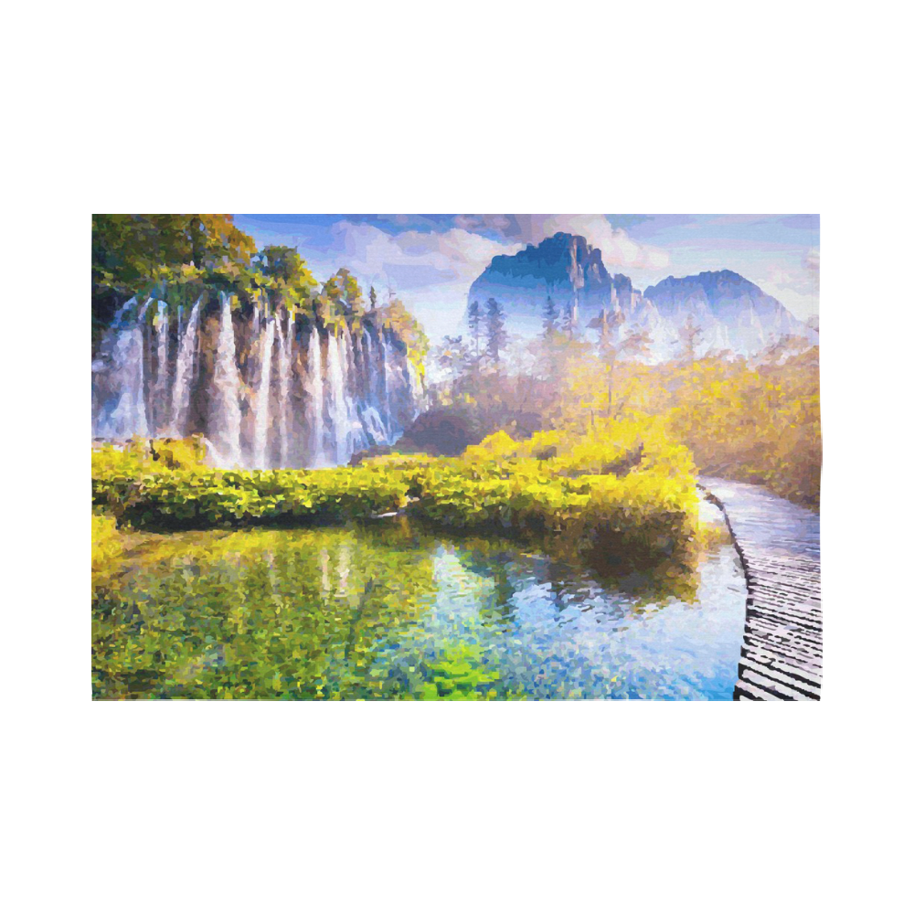 Waterfalls Forest Mountains Nature Landscape Cotton Linen Wall Tapestry 90"x 60"