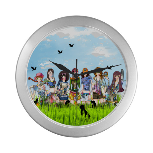 Fashion girls Silver Color Wall Clock