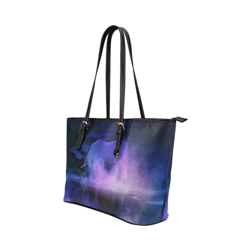 An Awesome Unicorn Beside A Magic Lake Leather Tote Bag/Small (Model 1651)
