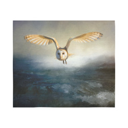 An barn owl flies over the lake Cotton Linen Wall Tapestry 60"x 51"