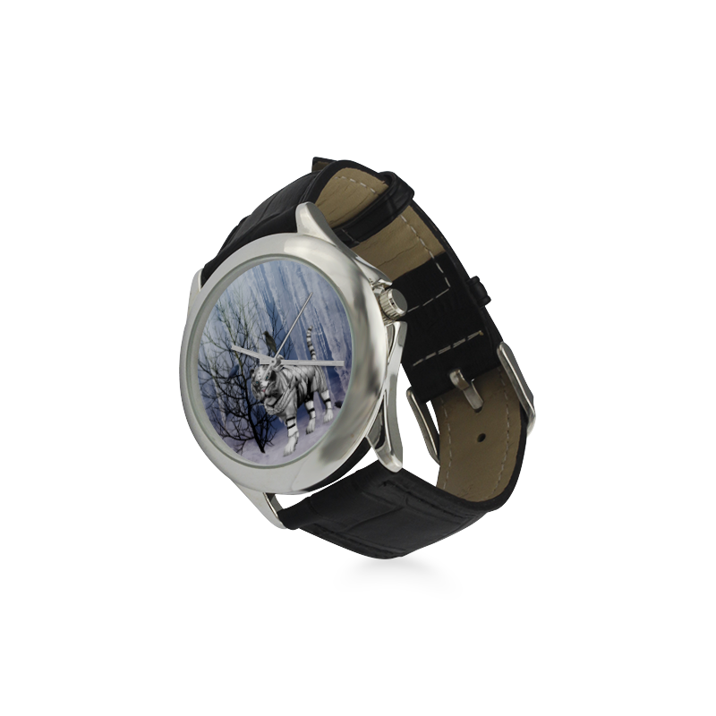 Wonderful tiger in the snow landscape Women's Classic Leather Strap Watch(Model 203)