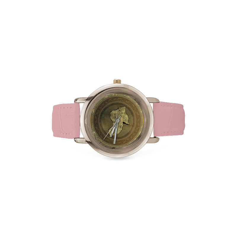 Mandala of cute elephant Women's Rose Gold Leather Strap Watch(Model 201)