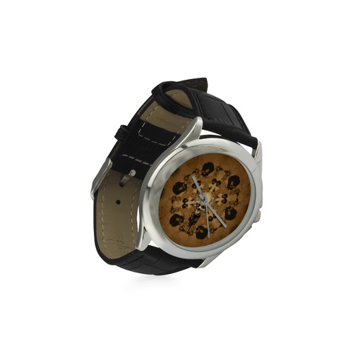 Skull with skull mandala on the background Women's Classic Leather Strap Watch(Model 203)