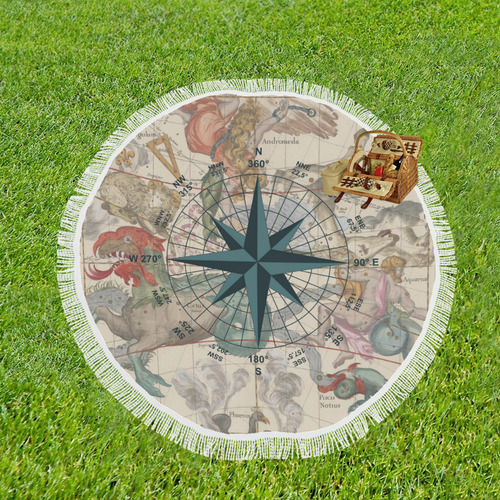 Compass, Cetus, Aries, Andromeda Circular Beach Shawl 59"x 59"