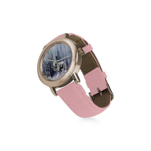Wonderful tiger in the snow landscape Women's Rose Gold Leather Strap Watch(Model 201)