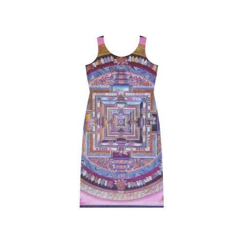 Buddhist Kalachakra Mandala Phaedra Sleeveless Open Fork Long Dress (Model D08)
