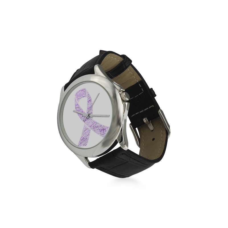 Purple Word Awareness Ribbon Women's Classic Leather Strap Watch(Model 203)