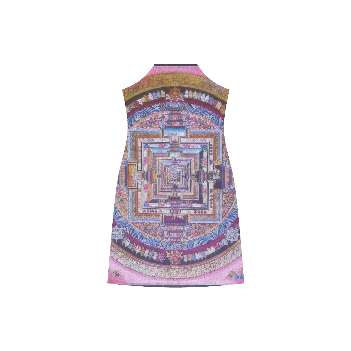 Buddhist Kalachakra Mandala V-Neck Open Fork Long Dress(Model D18)