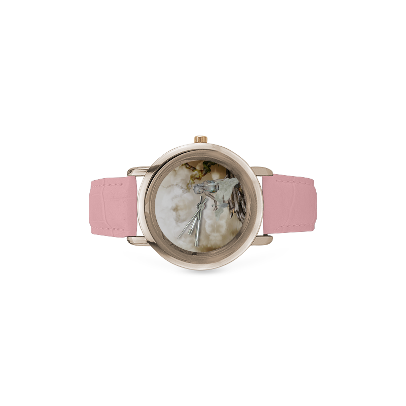 Swan fairy with swans Women's Rose Gold Leather Strap Watch(Model 201)