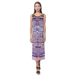 Buddhist Kalachakra Mandala Phaedra Sleeveless Open Fork Long Dress (Model D08)