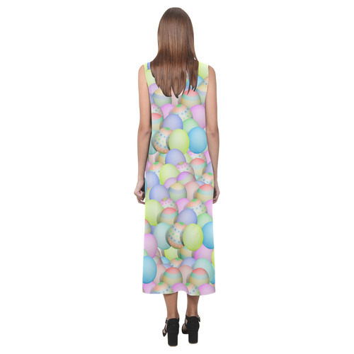 Pastel Colored Easter Eggs Phaedra Sleeveless Open Fork Long Dress (Model D08)