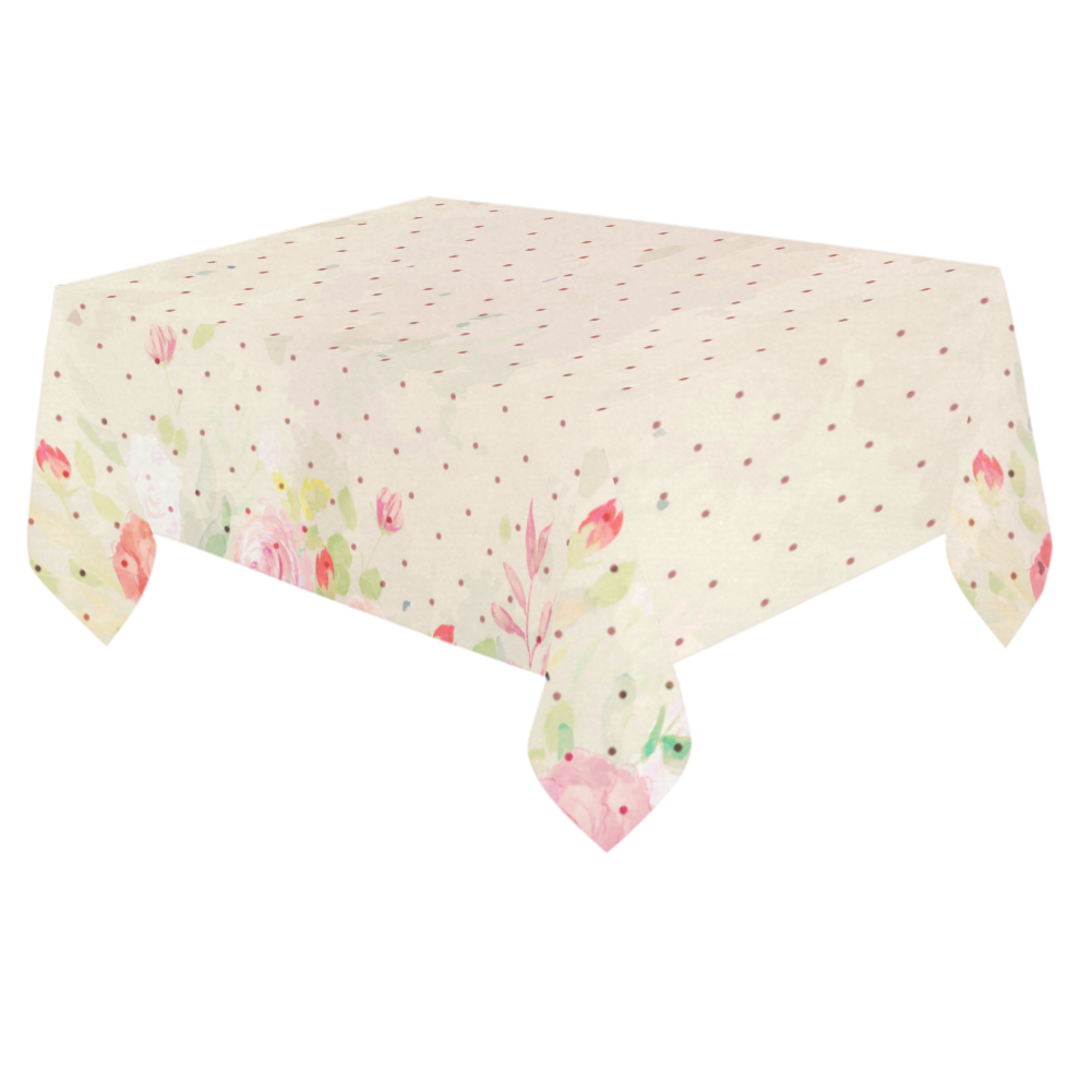 Floral Border in Pink Cotton Linen Tablecloth 60"x 84"