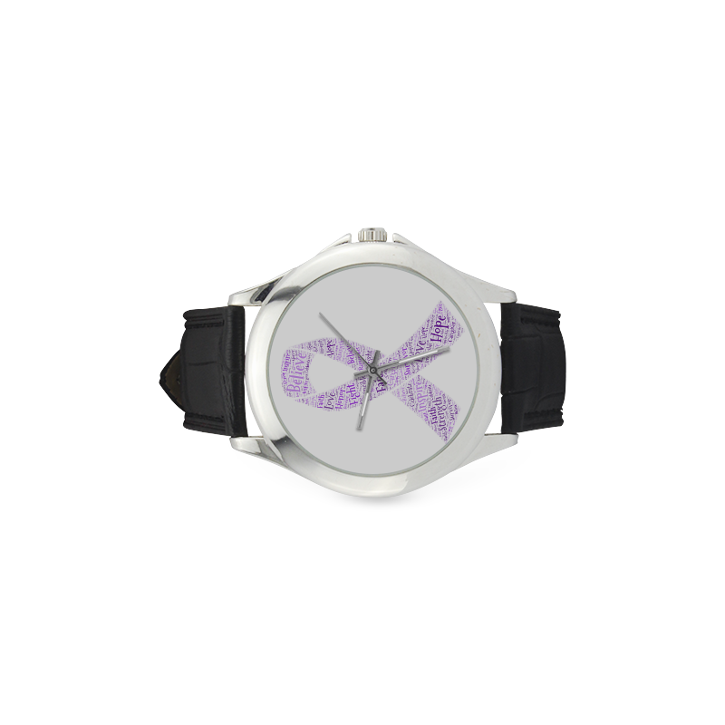 Purple Word Awareness Ribbon Women's Classic Leather Strap Watch(Model 203)