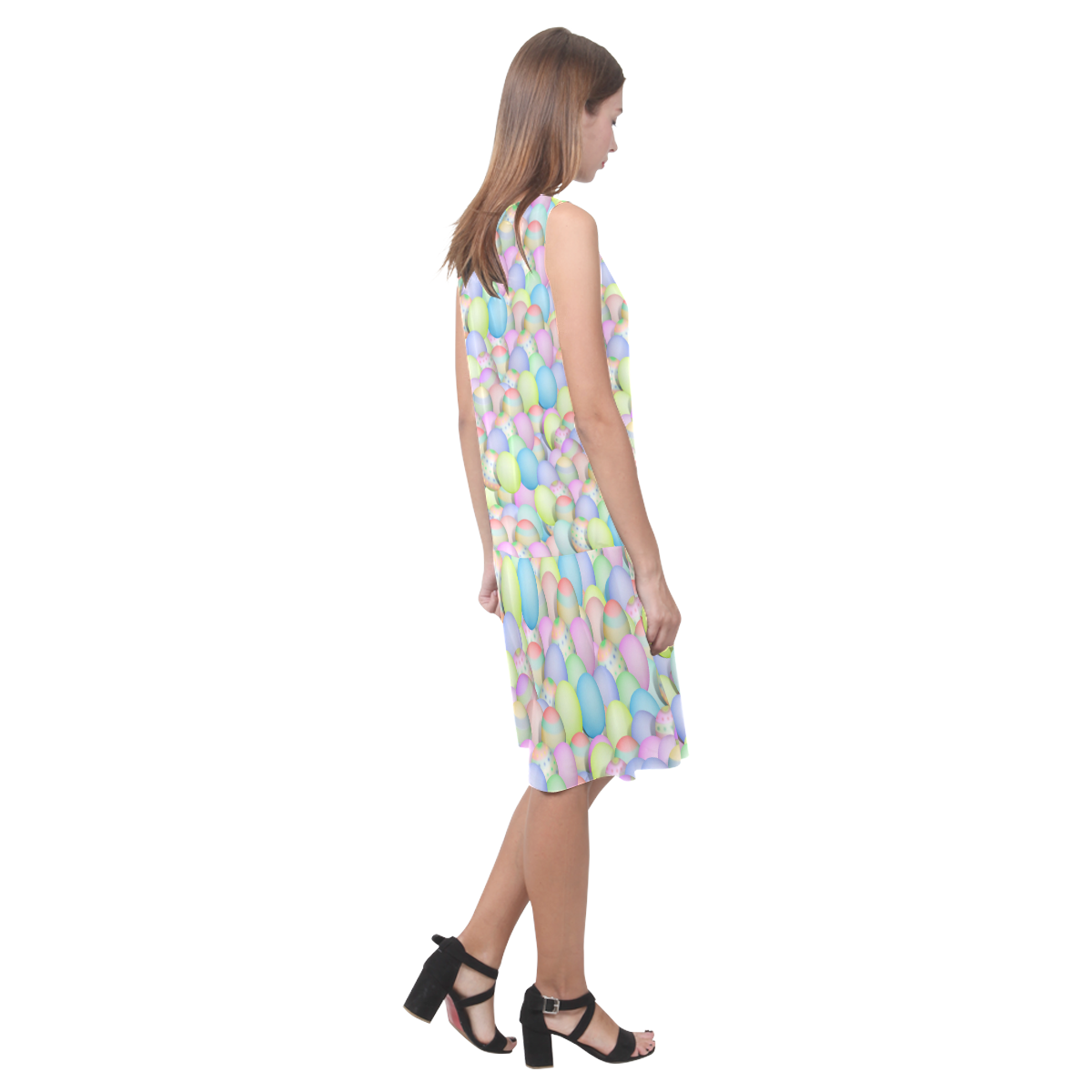 Pastel Colored Easter Eggs Sleeveless Splicing Shift Dress(Model D17)