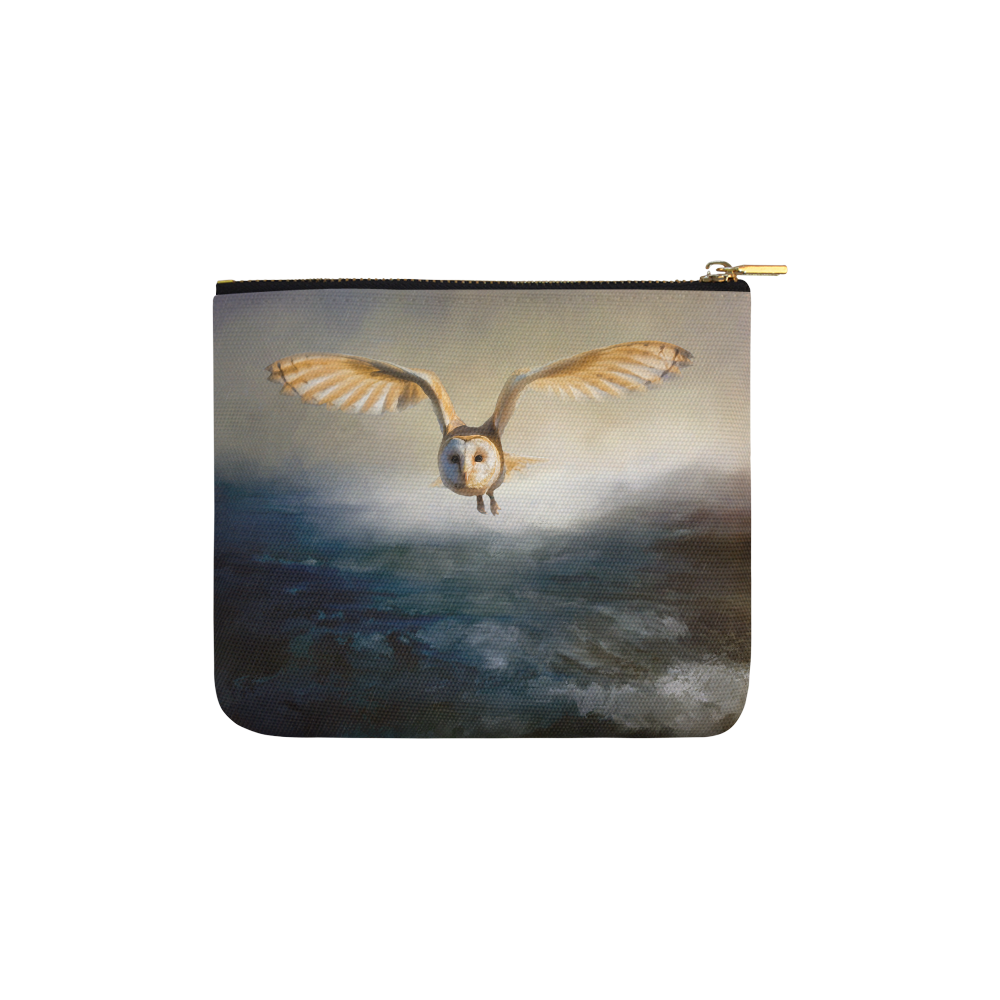 An barn owl flies over the lake Carry-All Pouch 6''x5''