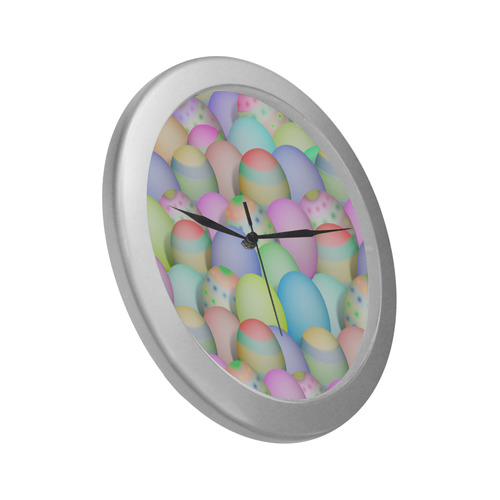 Pastel Colored Easter Eggs Silver Color Wall Clock