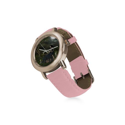 Awesome wolf with fairy Women's Rose Gold Leather Strap Watch(Model 201)