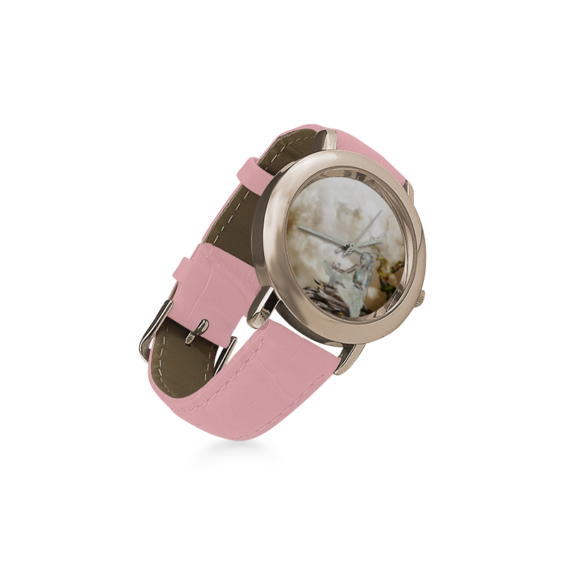 Swan fairy with swans Women's Rose Gold Leather Strap Watch(Model 201)