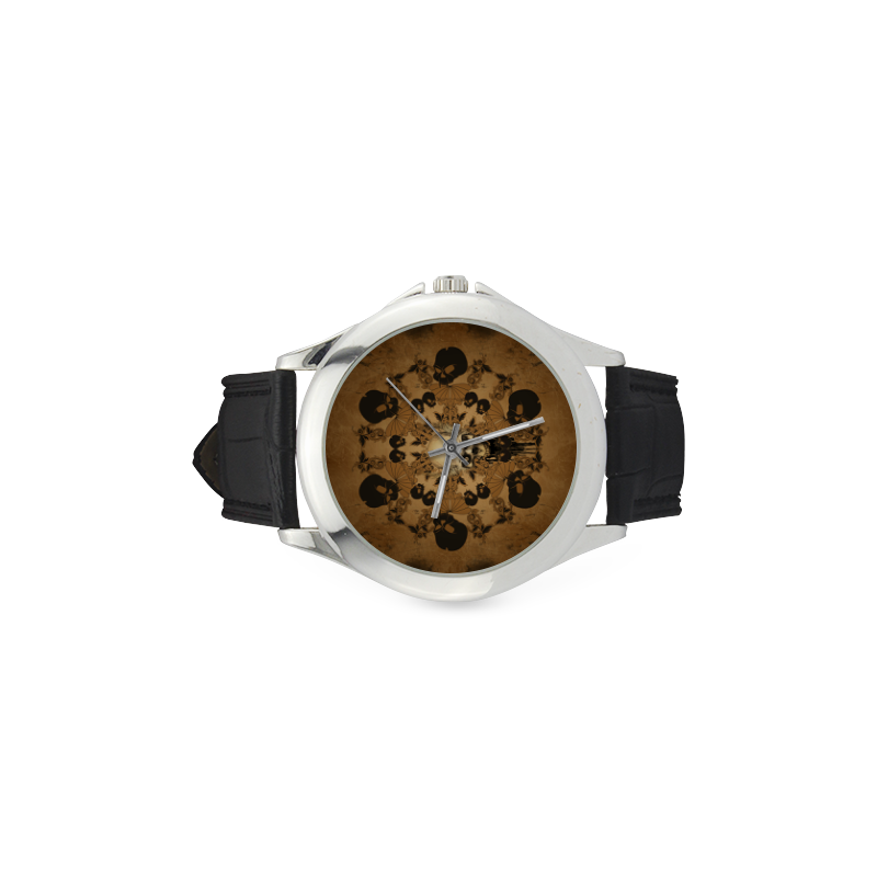 Skull with skull mandala on the background Women's Classic Leather Strap Watch(Model 203)