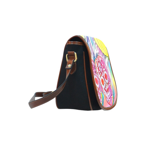 PopArt Cherry Skull Saddle Bag/Small (Model 1649)(Flap Customization)