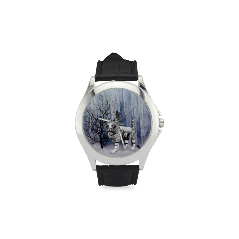 Wonderful tiger in the snow landscape Women's Classic Leather Strap Watch(Model 203)