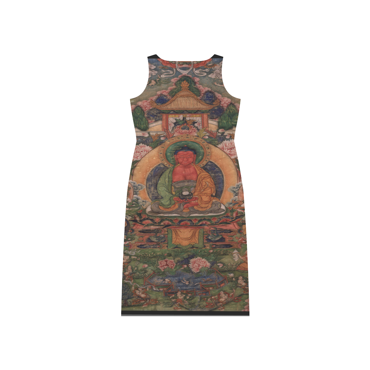 Buddha Amitabha in His Pure Land of Suvakti Phaedra Sleeveless Open Fork Long Dress (Model D08)