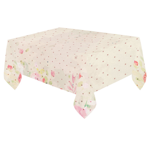Floral Border in Pink Cotton Linen Tablecloth 60"x 84"