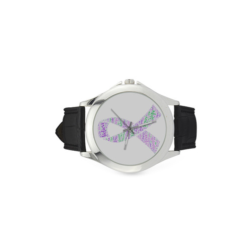 Multi Color Word Awareness Ribbon Women's Classic Leather Strap Watch(Model 203)