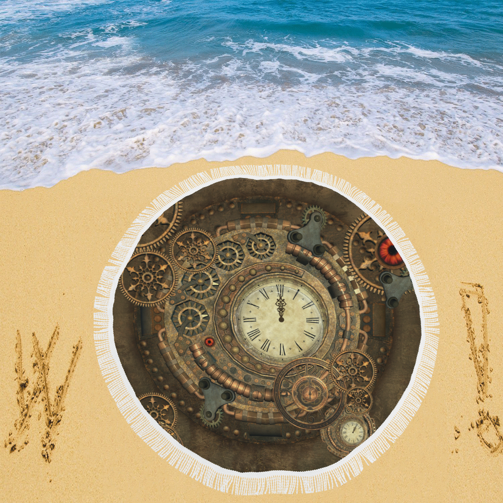 Steampunk, awesome clockwork Circular Beach Shawl 59"x 59"