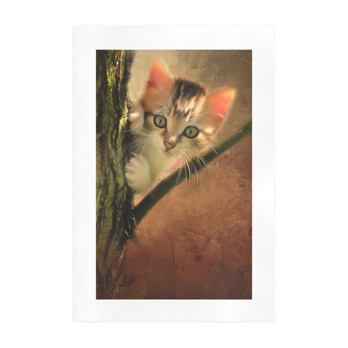 Little cute kitten on a tree Art Print 19‘’x28‘’