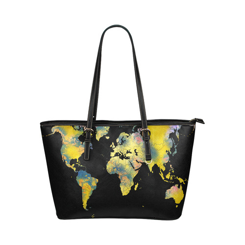 world map Leather Tote Bag/Large (Model 1651)