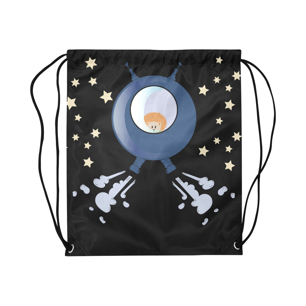 Hedgehog in space. spacecraft. Large Drawstring Bag Model 1604 (Twin Sides)  16.5"(W) * 19.3"(H)