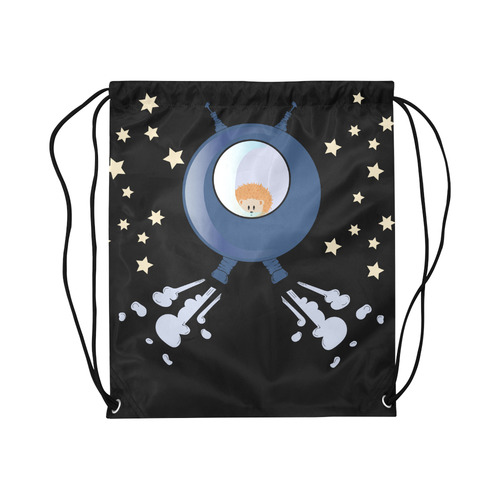 Hedgehog in space. spacecraft. Large Drawstring Bag Model 1604 (Twin Sides)  16.5"(W) * 19.3"(H)