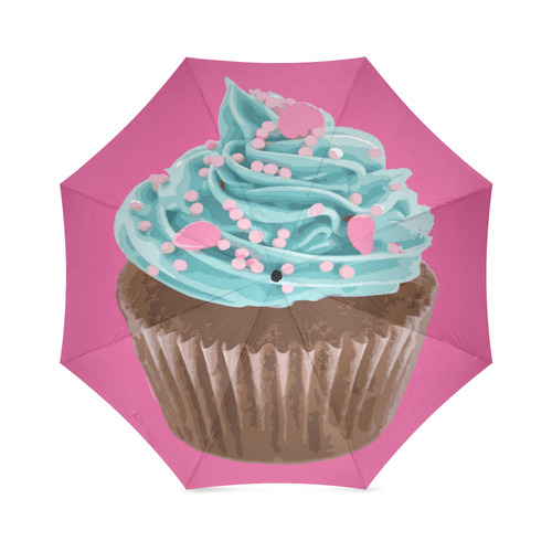 Cupcake Blue Pattern Print Foldable Umbrella