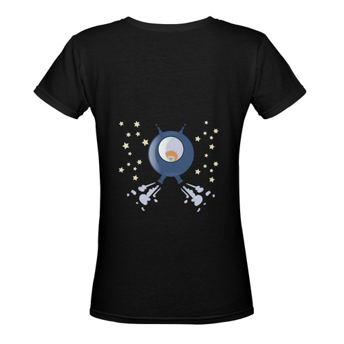 Hedgehog in space. spacecraft. Women's Deep V-neck T-shirt (Model T19)