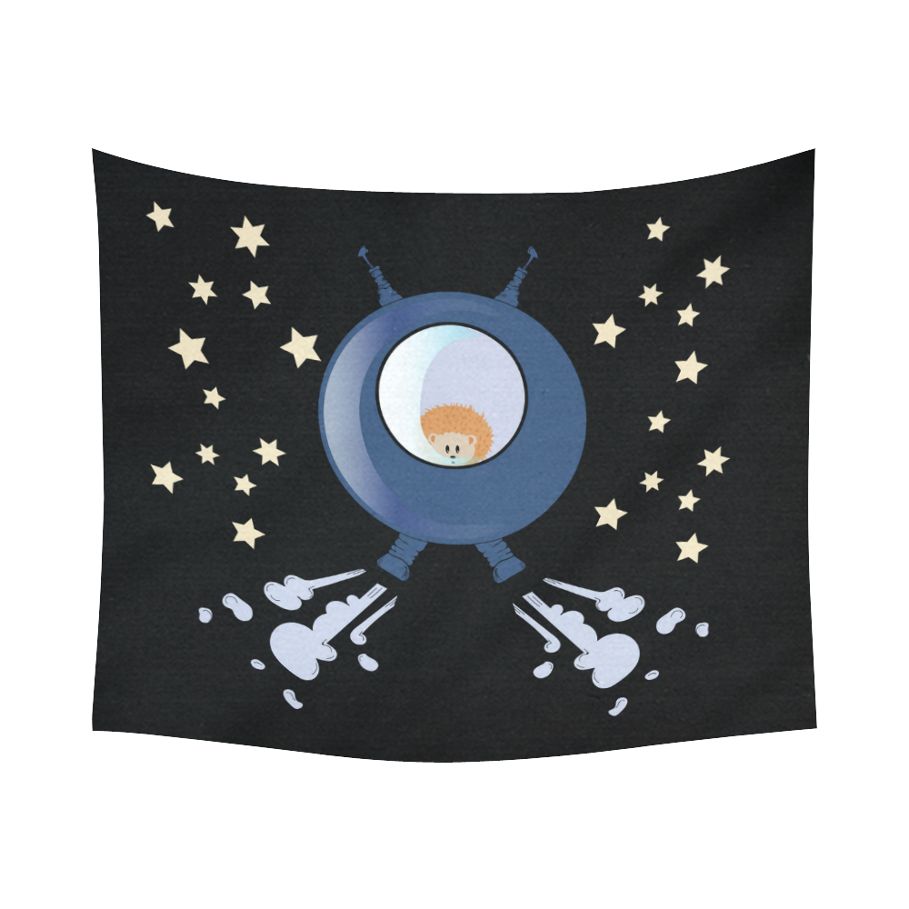 Hedgehog in space. spacecraft. Cotton Linen Wall Tapestry 60"x 51"
