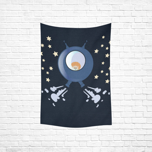 Hedgehog in space. spacecraft. Cotton Linen Wall Tapestry 40"x 60"