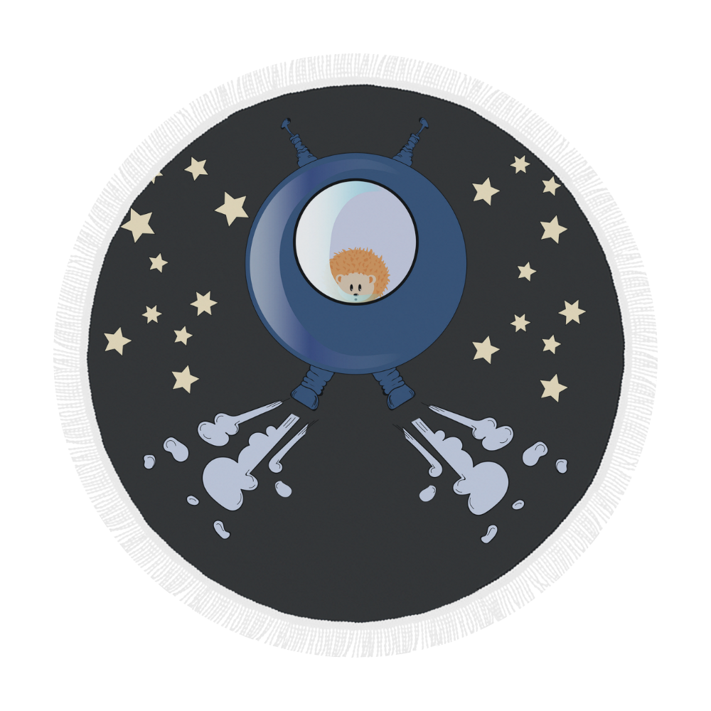 Hedgehog in space. spacecraft. Circular Beach Shawl 59"x 59"