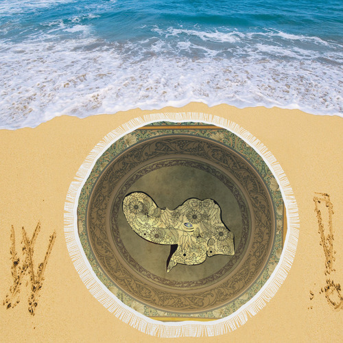 Mandala of cute elephant Circular Beach Shawl 59"x 59"