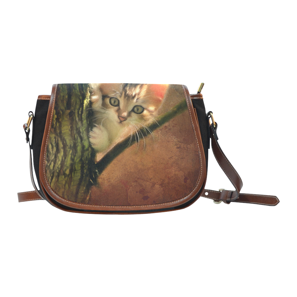 Little cute kitten on a tree Saddle Bag/Small (Model 1649)(Flap Customization)