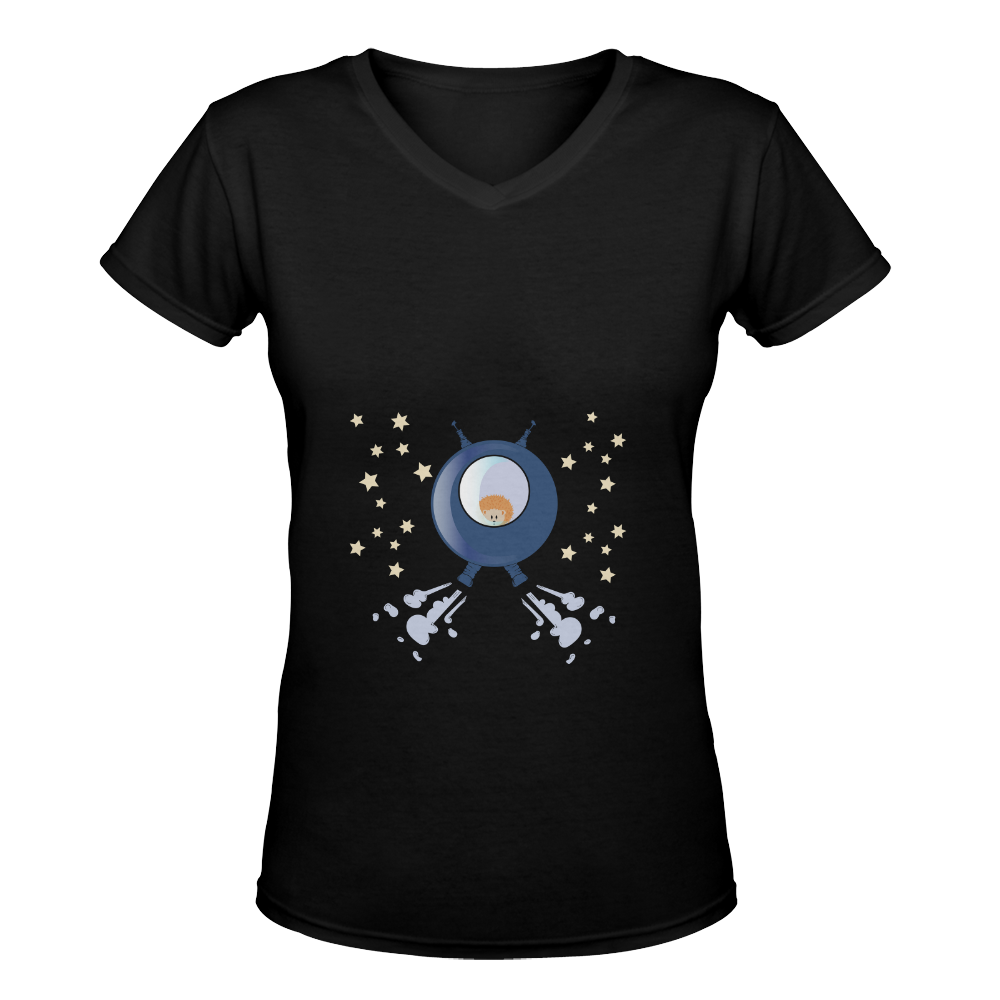 Hedgehog in space. spacecraft. Women's Deep V-neck T-shirt (Model T19)