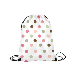 Large Pink Brown Green Polka Dots, Pastel Spotted Design Medium Drawstring Bag Model 1604 (Twin Sides) 13.8"(W) * 18.1"(H)