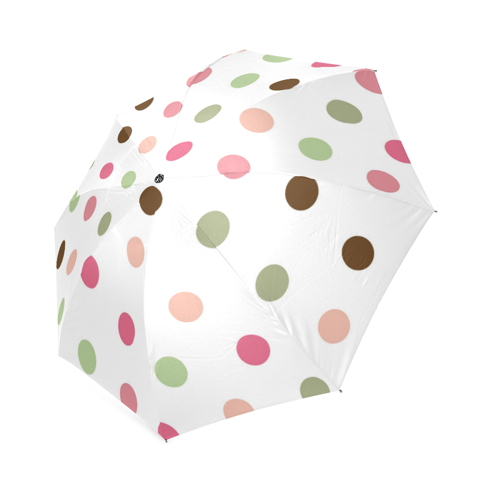 Large Pink Brown Green Polka Dots, Pastel Spotted Design Foldable Umbrella (Model U01)