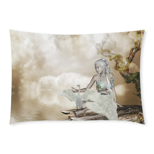 Swan fairy with swans Custom Rectangle Pillow Case 20x30 (One Side)