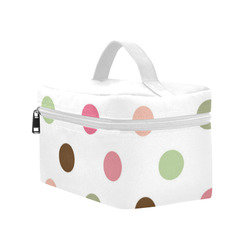 Large Pink Brown Green Polka Dots, Pastel Spotted Design Cosmetic Bag/Large (Model 1658)