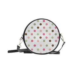 Large Pink Brown Green Polka Dots, Pastel Spotted Design Round Sling Bag (Model 1647)