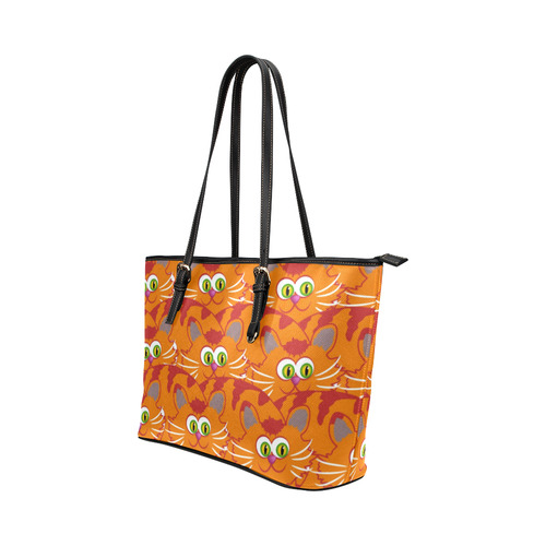 Funny Cartoon Cats Orange Tabby Leather Tote Bag/Large (Model 1651)
