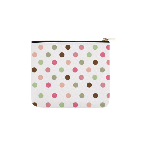 Large Pink Brown Green Polka Dots, Pastel Spotted Design Carry-All Pouch 6''x5''