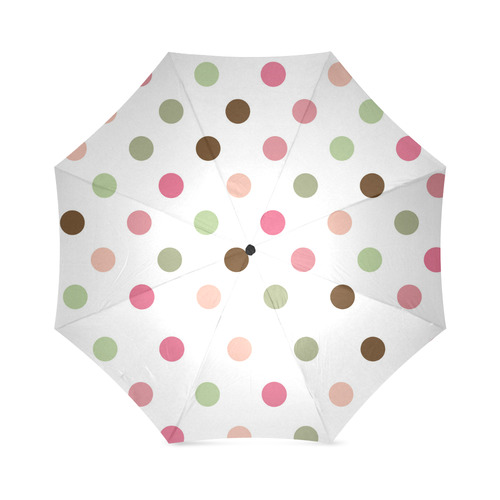 Large Pink Brown Green Polka Dots, Pastel Spotted Design Foldable Umbrella (Model U01)