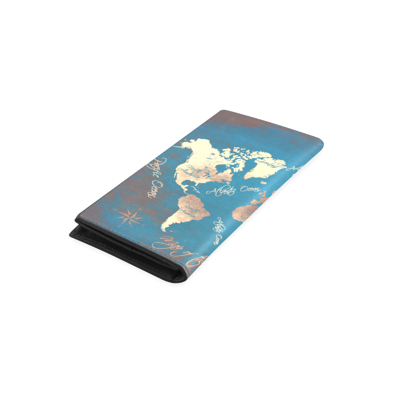 world map Women's Leather Wallet (Model 1611)